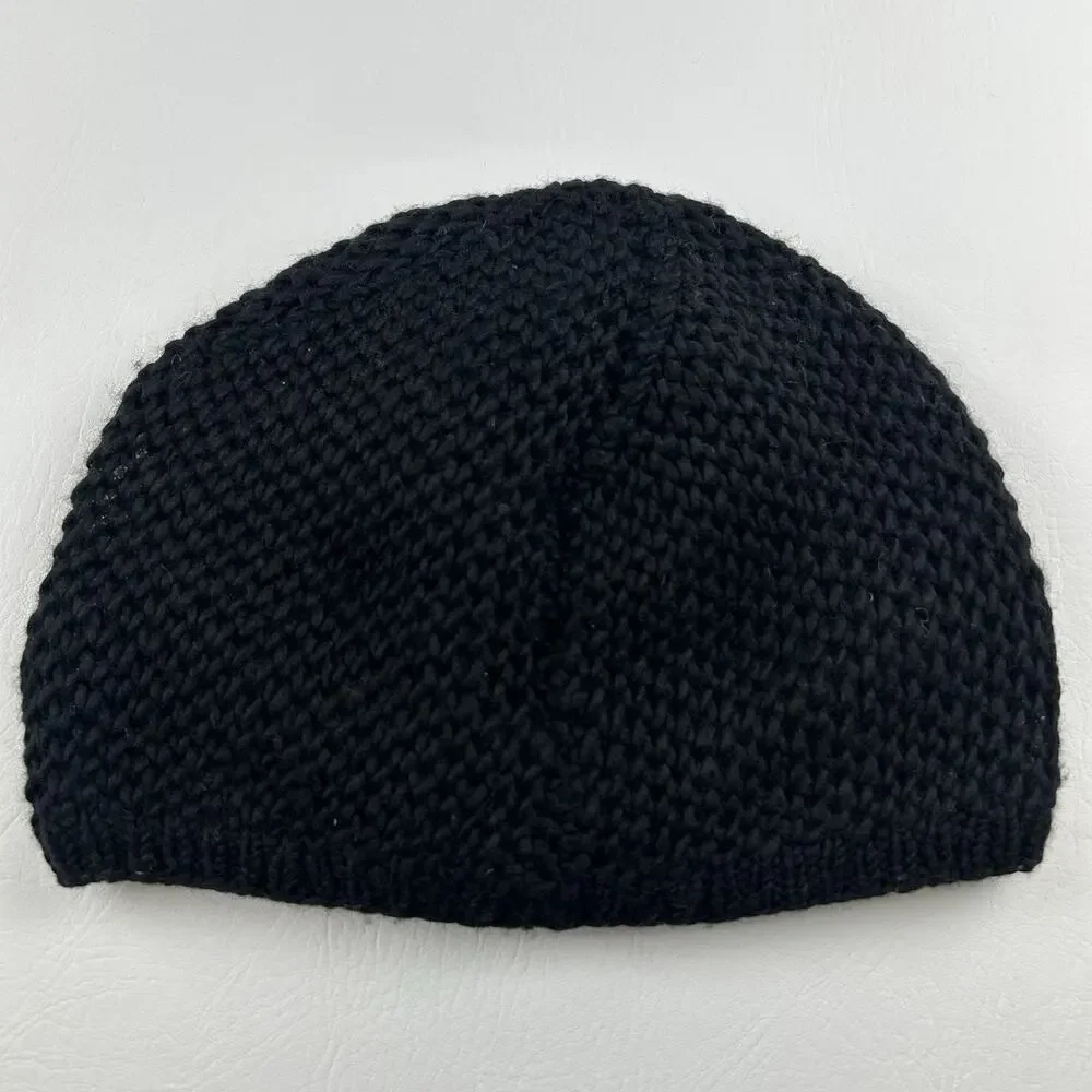 French Knot Black Wool Floral Embroidered Beanie Hat Lined One Size Women
